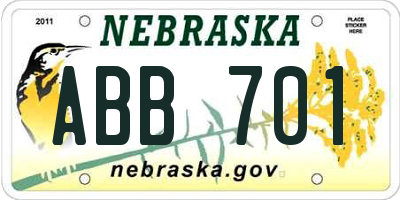 NE license plate ABB701