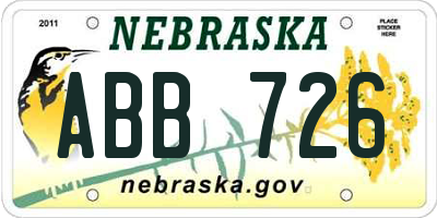 NE license plate ABB726