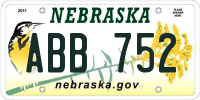 NE license plate ABB752