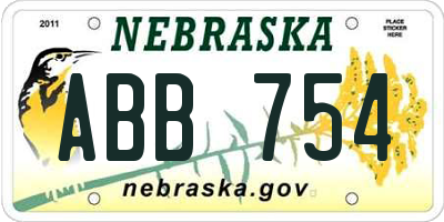 NE license plate ABB754