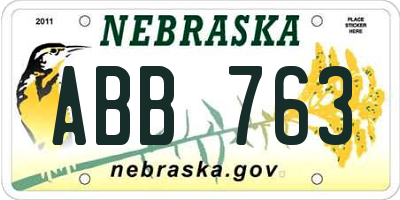 NE license plate ABB763