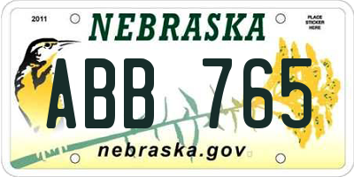 NE license plate ABB765