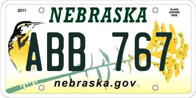 NE license plate ABB767