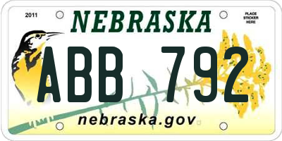 NE license plate ABB792