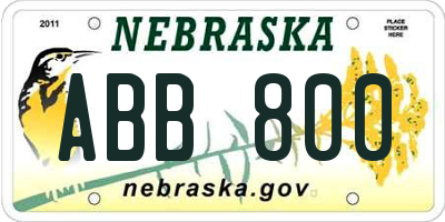 NE license plate ABB800