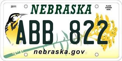 NE license plate ABB822