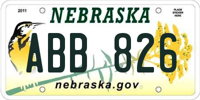 NE license plate ABB826