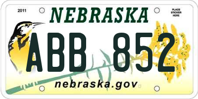 NE license plate ABB852