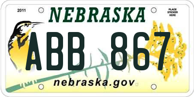 NE license plate ABB867