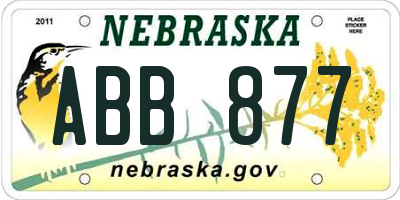 NE license plate ABB877