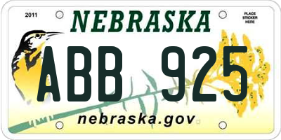 NE license plate ABB925
