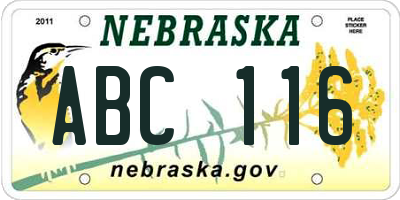 NE license plate ABC116