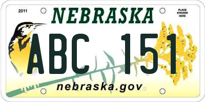 NE license plate ABC151
