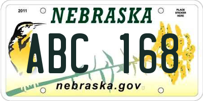 NE license plate ABC168