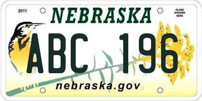 NE license plate ABC196