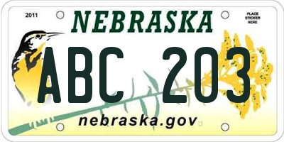 NE license plate ABC203