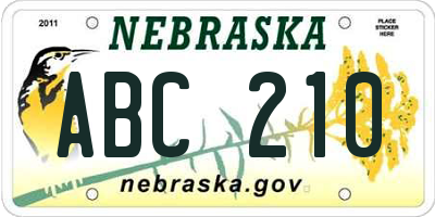 NE license plate ABC210