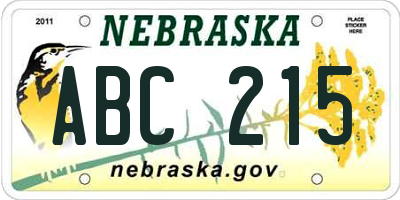 NE license plate ABC215