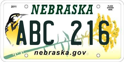 NE license plate ABC216