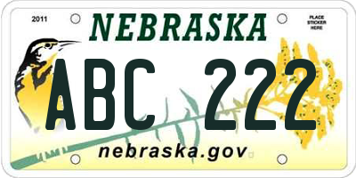 NE license plate ABC222