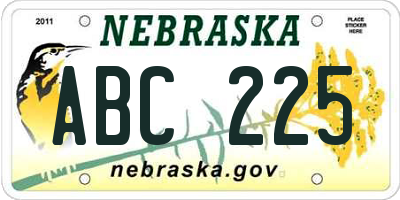NE license plate ABC225