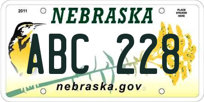 NE license plate ABC228