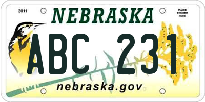 NE license plate ABC231