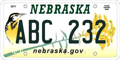 NE license plate ABC232