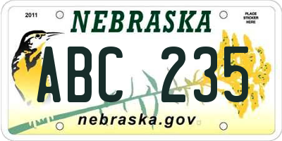 NE license plate ABC235