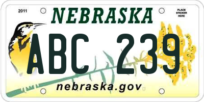 NE license plate ABC239