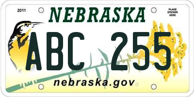 NE license plate ABC255