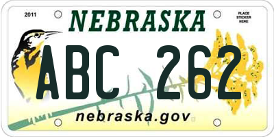 NE license plate ABC262