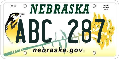 NE license plate ABC287