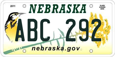 NE license plate ABC292
