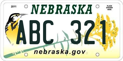 NE license plate ABC321