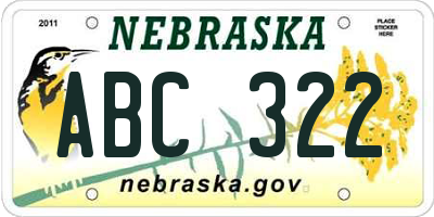 NE license plate ABC322