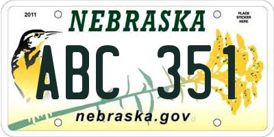 NE license plate ABC351