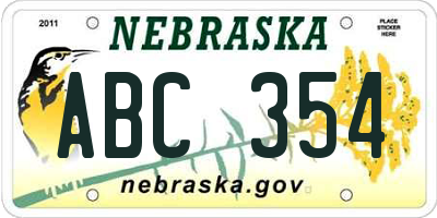 NE license plate ABC354