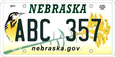 NE license plate ABC357
