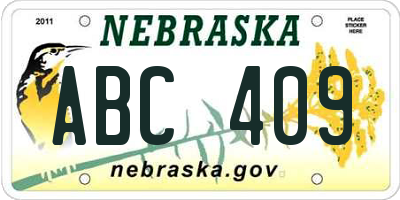 NE license plate ABC409