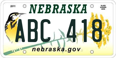 NE license plate ABC418