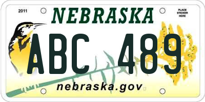NE license plate ABC489