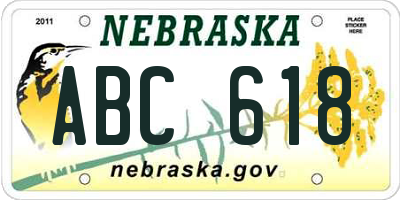 NE license plate ABC618