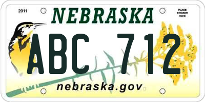 NE license plate ABC712