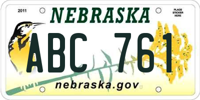 NE license plate ABC761
