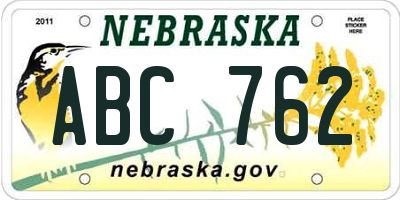 NE license plate ABC762