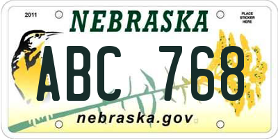 NE license plate ABC768