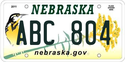 NE license plate ABC804