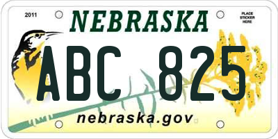 NE license plate ABC825