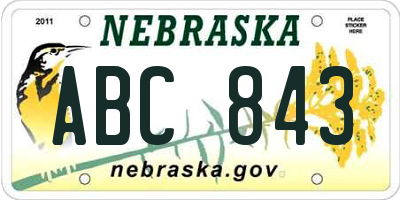 NE license plate ABC843